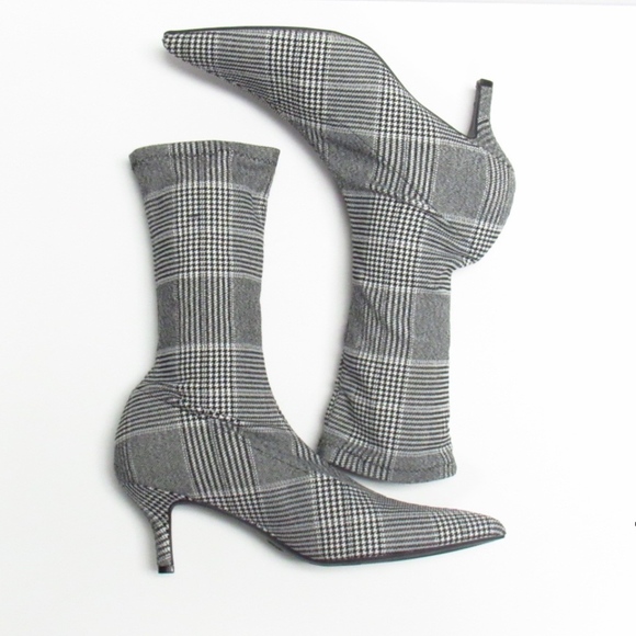 plaid kitten heel booties
